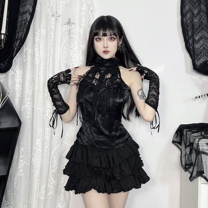 Gothic Rose Lace Trim Tank Top for Women
