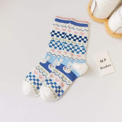 Rufia - Cute Bunny Socks in Light Blue and White