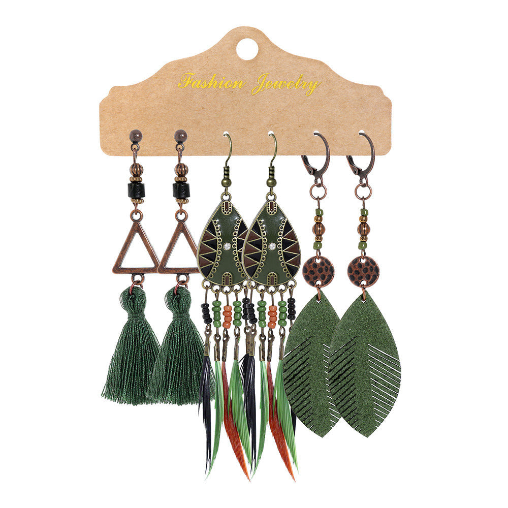 Vintage Circle Metal Tassel Earrings Set for Women