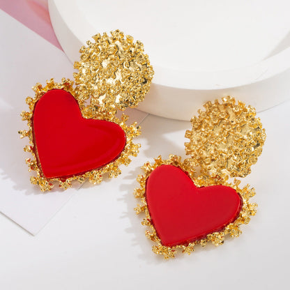 Vintage Heart Shaped Earrings Alloy Resin Pendant Jewelry