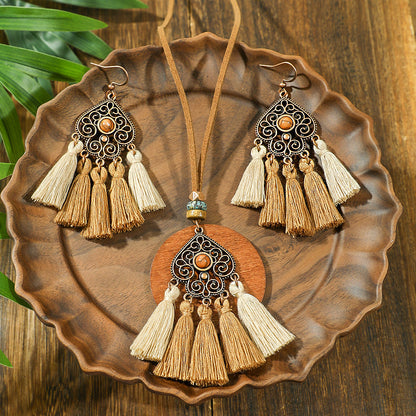 Geometric Pendant Necklace Set Stylish Vintage Alloy Jewelry