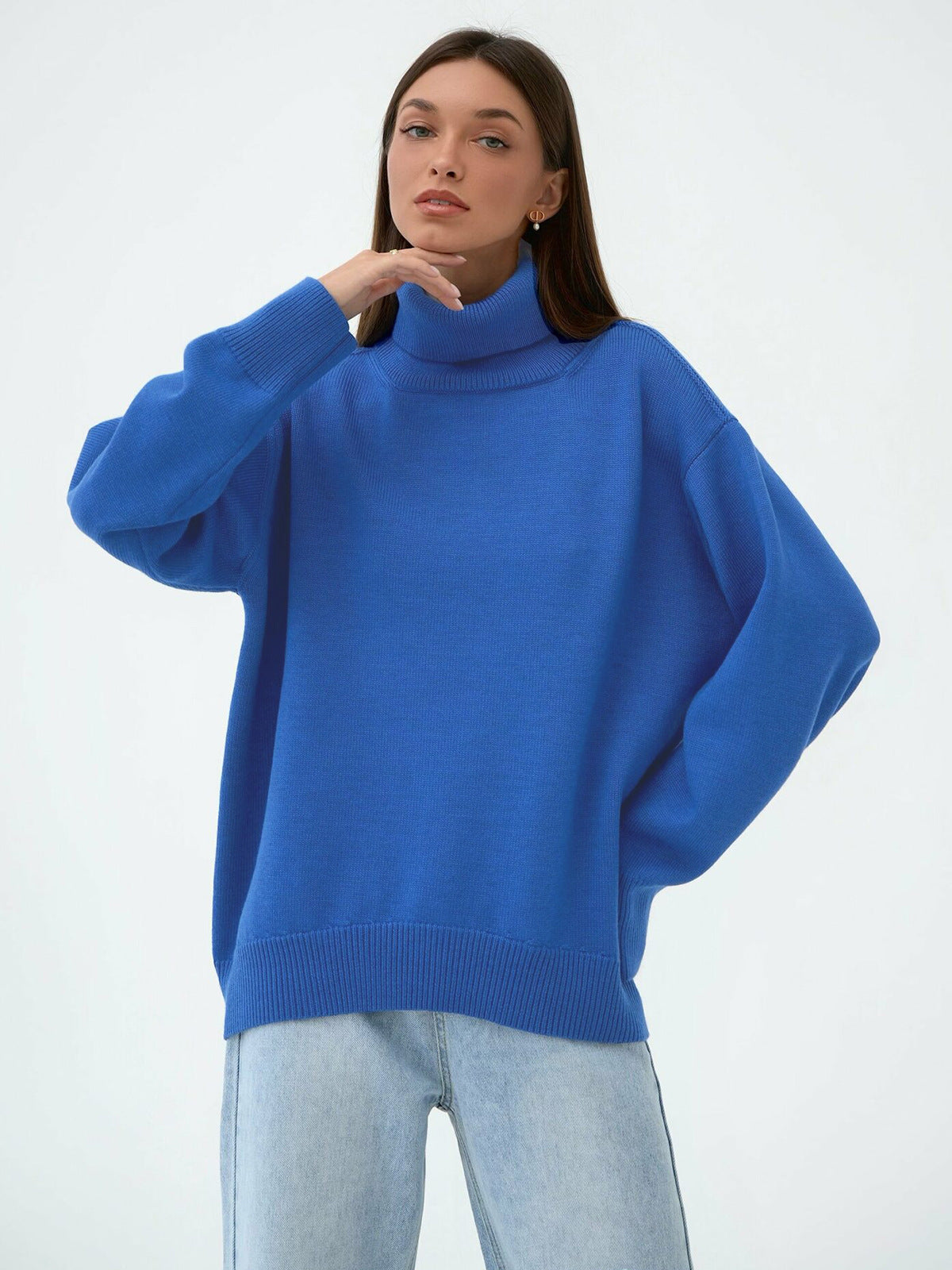 High Neck Solid Sweater for Women Cozy Casual Pullover