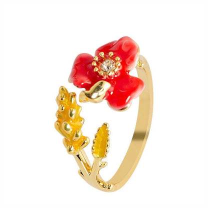 Elegant Floral Adjustable Open Ring With Zirconium For Women