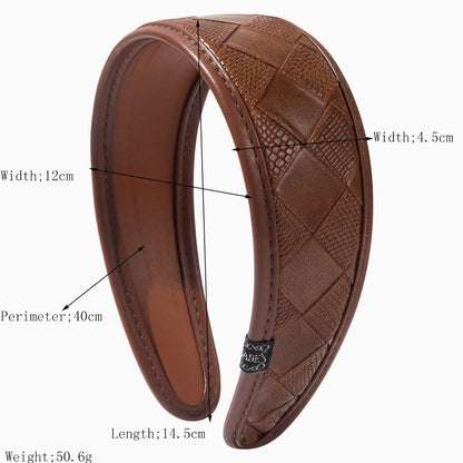 Trendy Wide-Band Leather Check Headband for Fashionistas