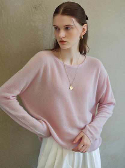 Elegant Cashmere Blend Sweater Soft Knit Round Neck Casual Long Sleeve