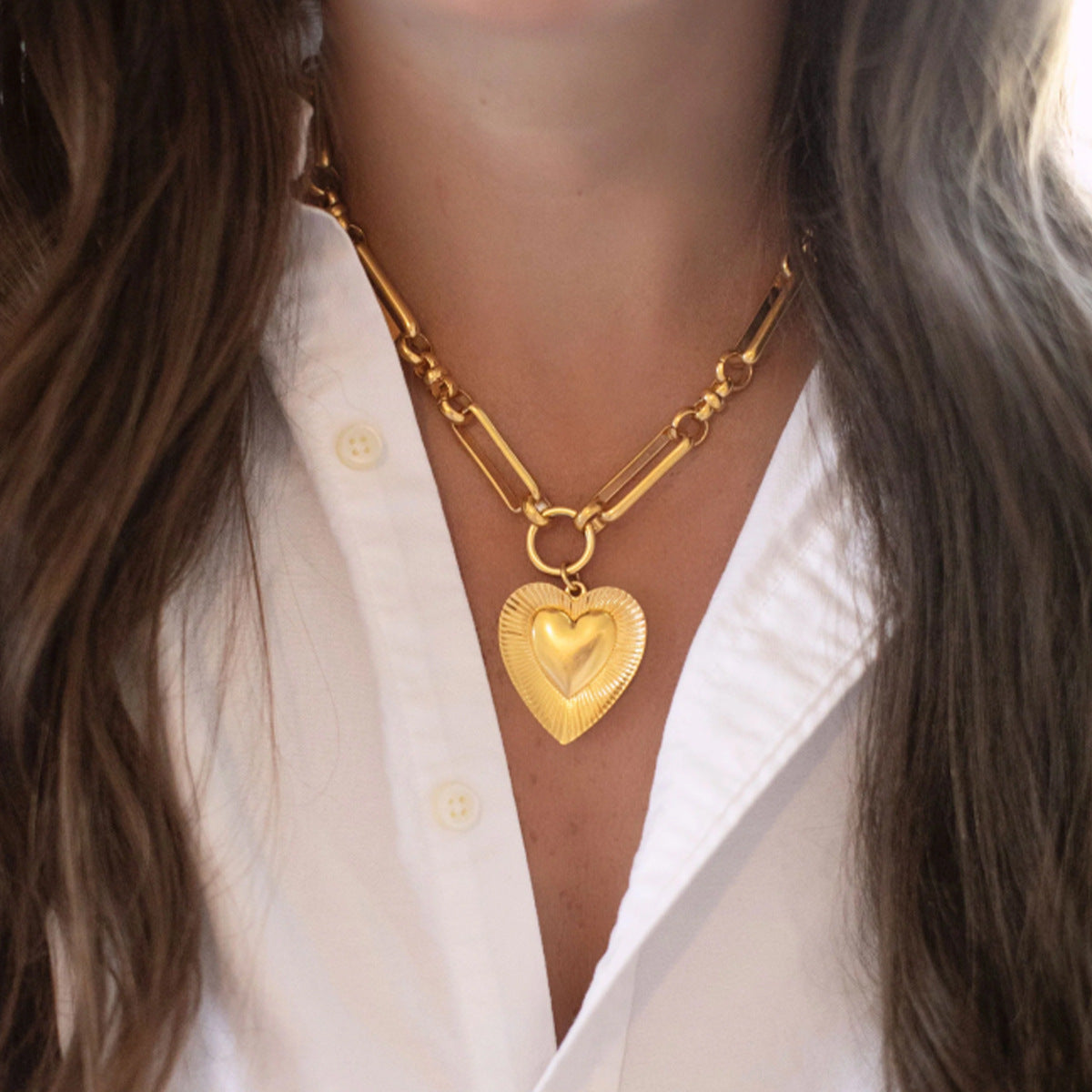 Heart-Shaped Metal Lava Pendant Necklace Trendy Sweet Style