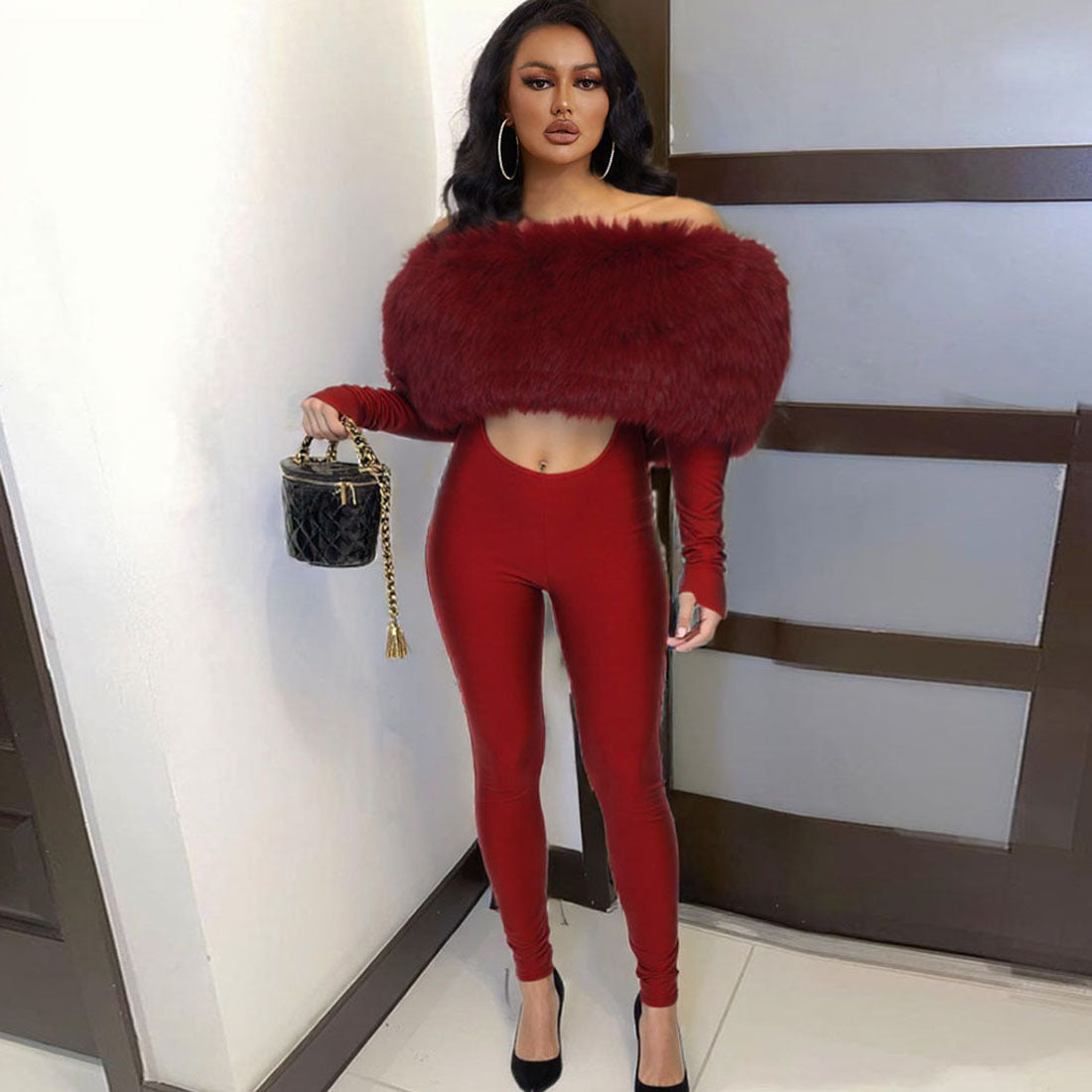 Off-Shoulder Cropped Long Sleeve Jumpsuit Women