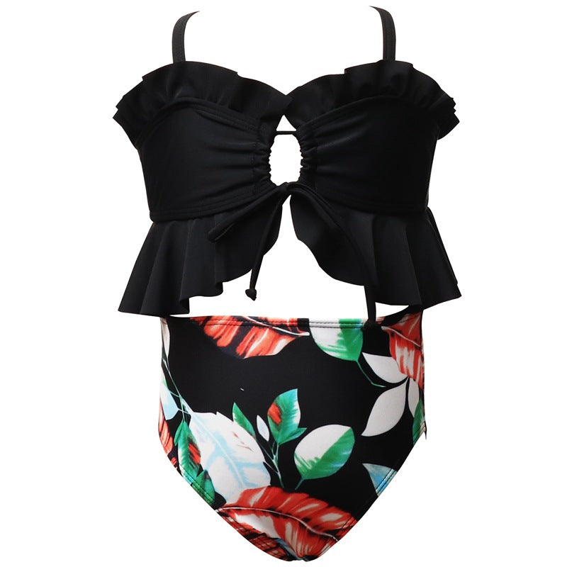 New Kids' Swimsuit Set With Floral Print And High Elasticity