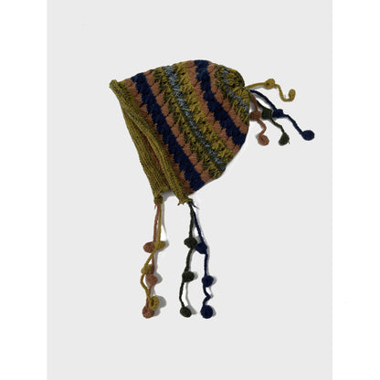 Vintage Tassel Pom Ear Flap Beanie Knit Hat