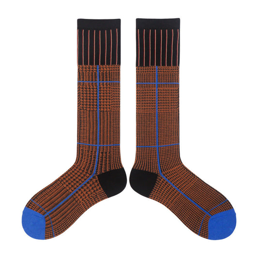 Vintage Plaid Color Block Calf Socks