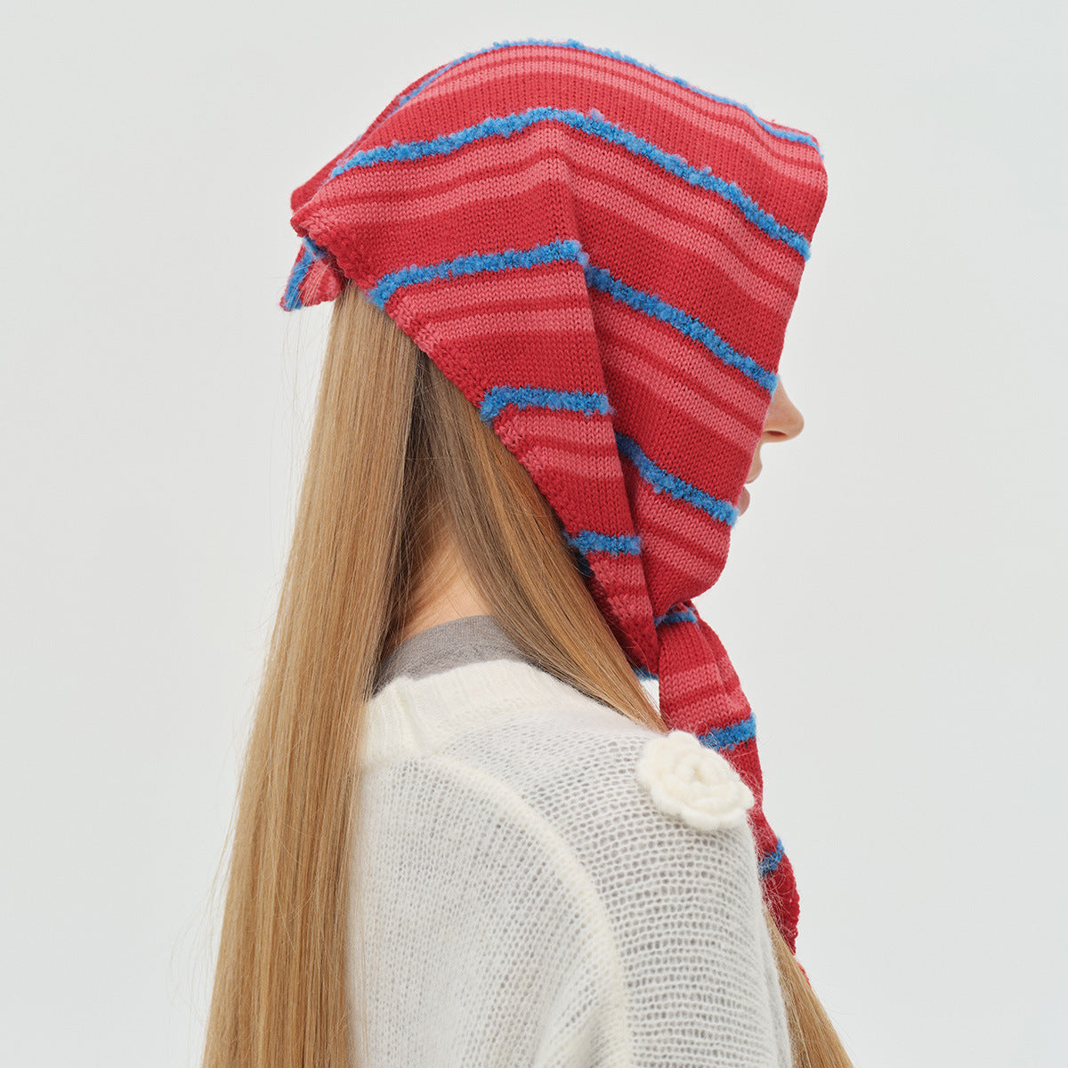 Striped Wool Blend Triangle Scarf Cute Knitted Neck Warmer