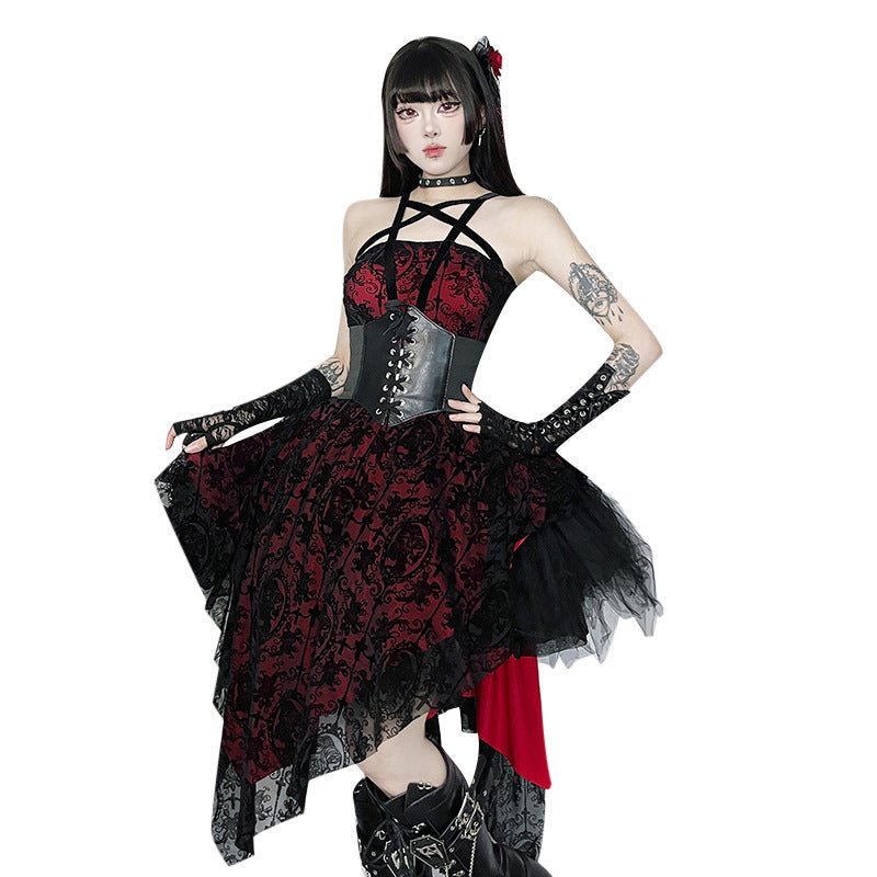 Flocked Star Print Mini Dress Sexy Goth Style