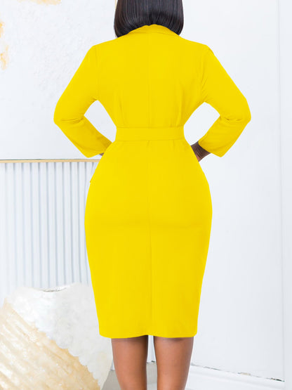 Elegant Double-Breasted Blazer Dress With Belt