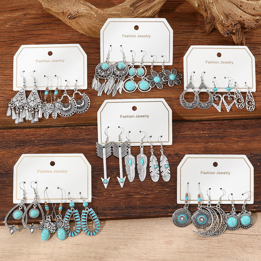 Bohemian Turquoise Tassel Earrings Vintage Alloy Jewelry