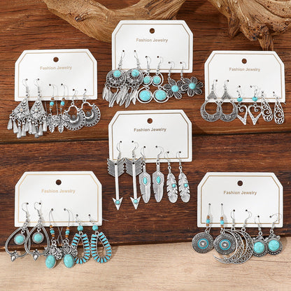 Bohemian Turquoise Tassel Earrings Vintage Alloy Jewelry