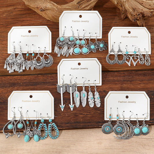 Bohemian Turquoise Tassel Earrings Vintage Alloy Jewelry