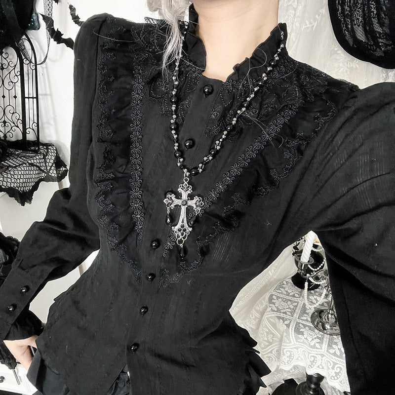 Chic Black Long Sleeve Shirt with Geometric Design