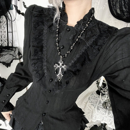 Chic Black Long Sleeve Shirt with Geometric Design