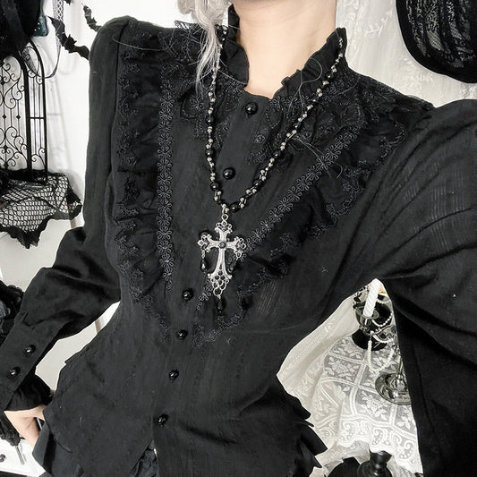 Chic Black Long Sleeve Shirt with Geometric Design