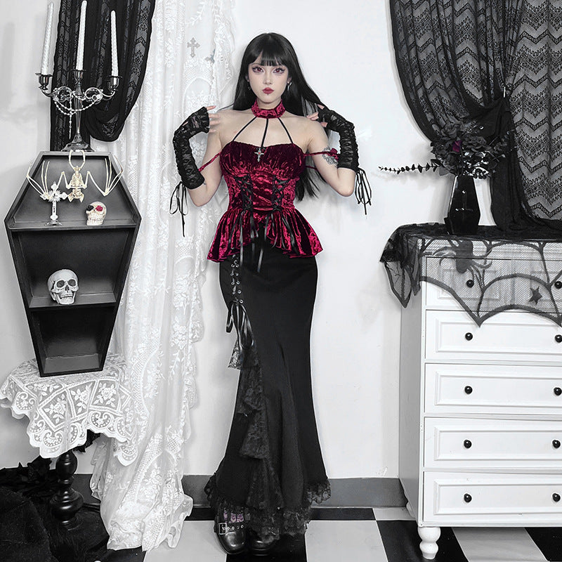 Flared Hem Black Midi Skirt Sexy A-Line Dress