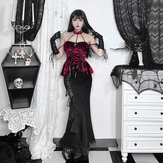 Flared Hem Black Midi Skirt Sexy A-Line Dress