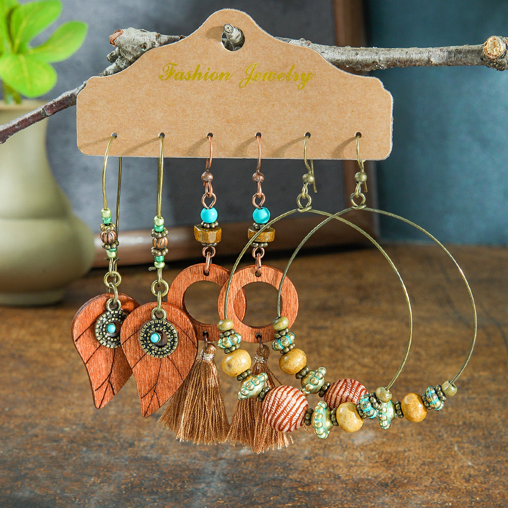 Vintage Circle Metal Tassel Earrings Set for Women