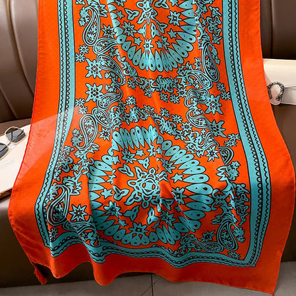 Ethnic Style Spring And Autumn New Blue Cotton Hemp Feel Thin Scarf With Flower Splice Fragmented Flower Retro Versatile Shawl