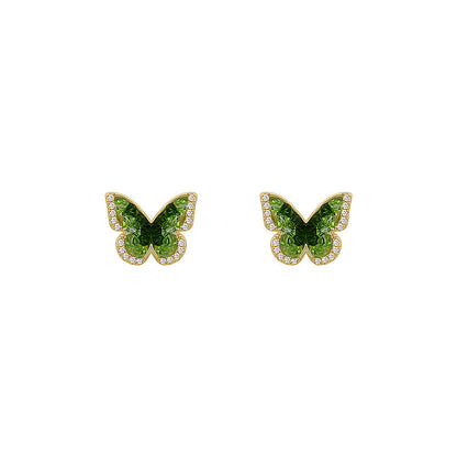 Green Rhinestone Butterfly Elegant Stud Earrings