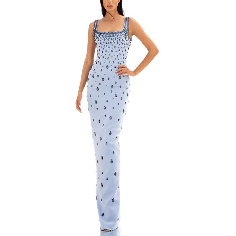 Fashion Beaded Sequin Maxi Dress With U-Neck