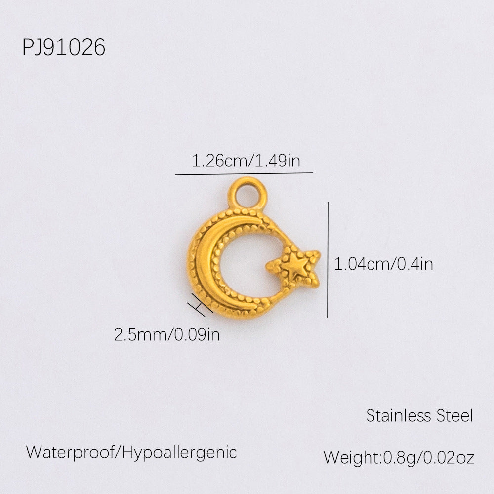 Vintage DIY 18K Gold Plated Stainless Steel Bow Star Heart Pendant