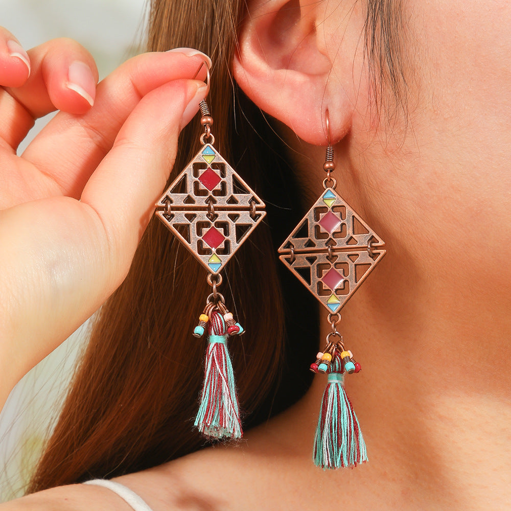 Bohemian Tassel Drop Earrings Colorful Ethnic Jewelry Set