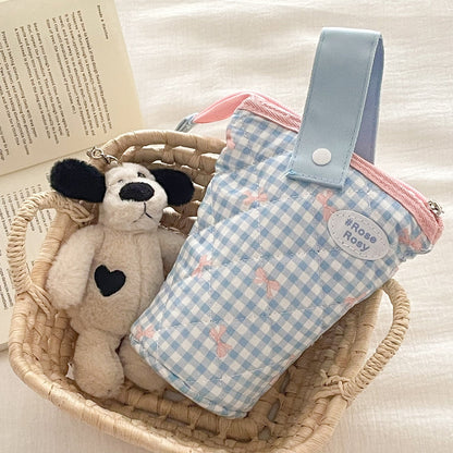 Striped Bow Cylinder Pencil Case Stylish Portable Stationery