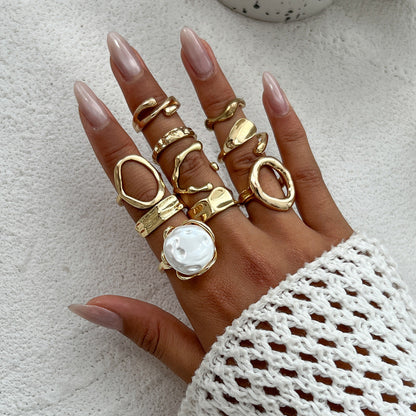 Irregular Metal Shine Rings For Women With Baroque Pearl Design