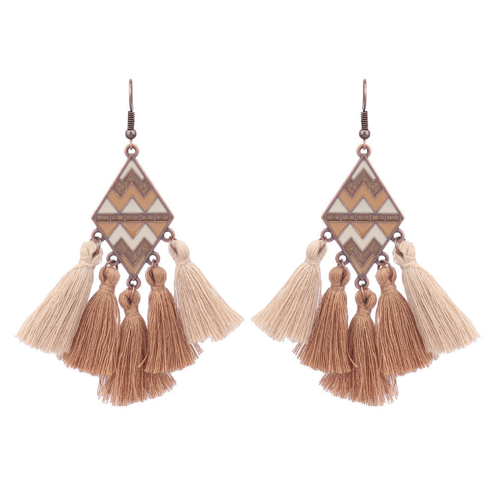 Trendy Vintage Boho Tassel Earrings Alloy Drop Dangle Jewelry Set