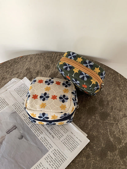 Embroidered Flower Makeup Bag Mini Pouch Organizer
