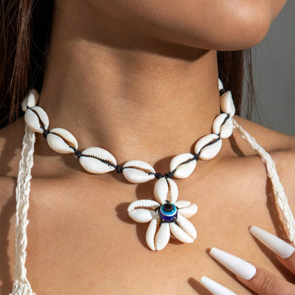 Bohemian Shell Bead Necklace With Starfish And Palm Tree Accents