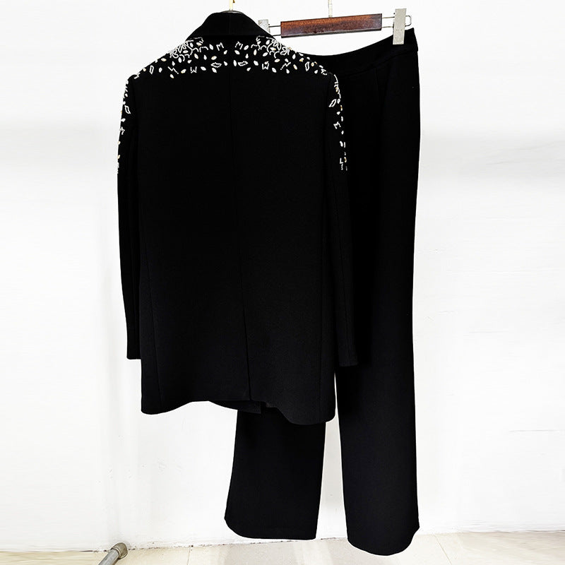 Luxury Beaded Blazer And Trousers Set Elegant Street Style