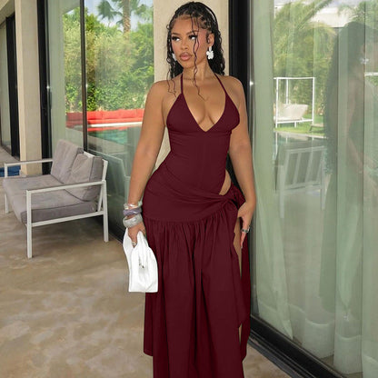 Sexy Backless Jumpsuit with Tie Waist Skirt Set