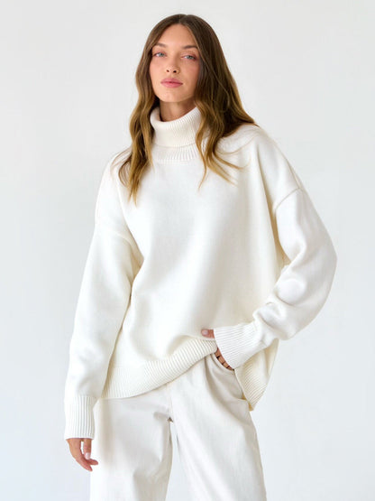 High Neck Solid Sweater for Women Cozy Casual Pullover