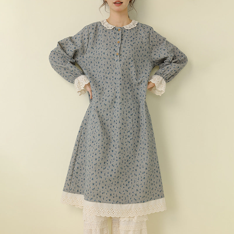 Artistic Floral Long Dress Comfortable Cotton Linen A-Line Dress