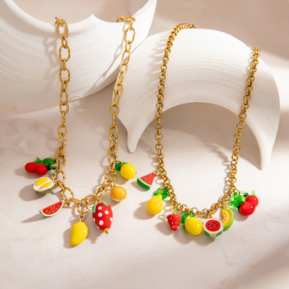 Handmade Fruit Glass Pendant Necklace Stainless Steel Choker