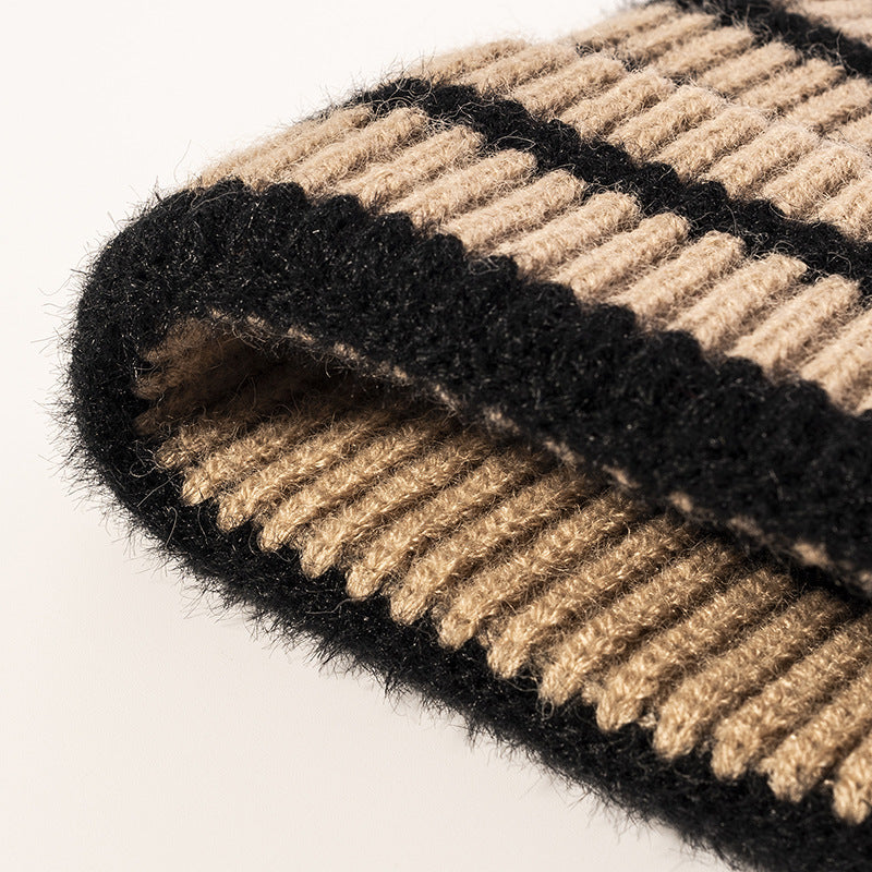 Winter Striped Beanie Cuff Warm Knitted Hat