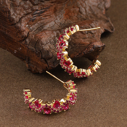 Sparkling Zirconia C-Shaped Hoop Earrings - Silver Needle, Elegant & Minimalist Design