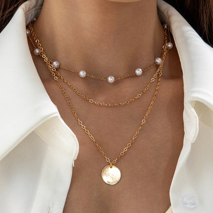 Geometric Layered Y-Shaped Alloy Necklace With Tassels And Rhinestones