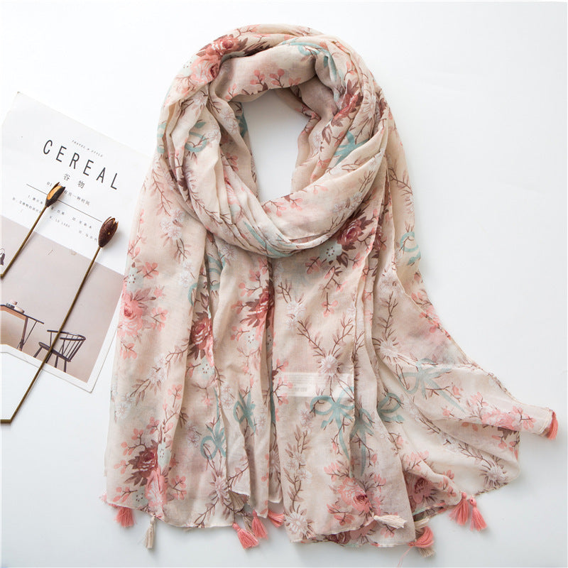 Japanese Literary And Artistic Fresh Cotton And Linen Scarf Retro Patchwork Bohemian Cashew Print Silk Scarf Beautiful Sunscreen Scarf