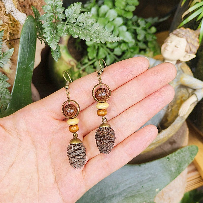 Handcrafted Vintage Floral Wooden Bead Earrings