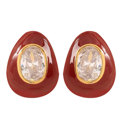 Fashionable Zirkon Stone Enamel Drip Glaze Red Water Drop Earrings