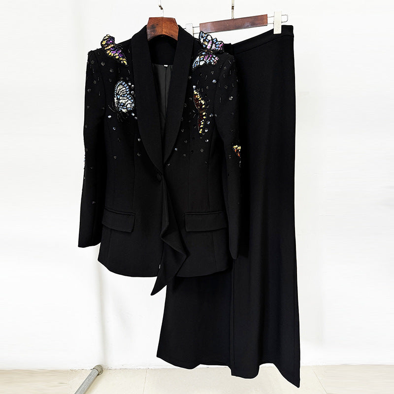 Butterfly Beaded Suit Set with Long Pants