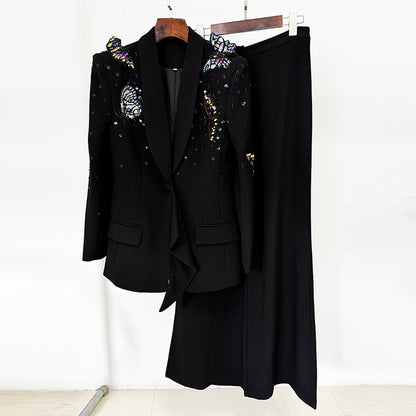 Trendy Butterfly Embellished Suit Set With Long Pants