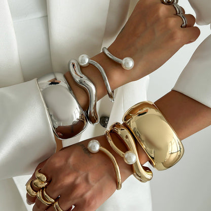 Punk Irregular Line Pearl Bracelet Alloy Set